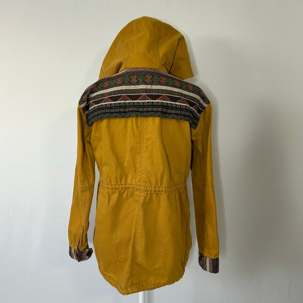 Roxy Mustard Yellow Utility Jacket Hooded Boho Tribal Trim Womens S